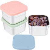 Caperci 3-pack stainless steel snack containers with silicone lids for sauces and snacks.