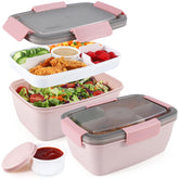 Caperci large salad container with pink lid keeps meals fresh on the go