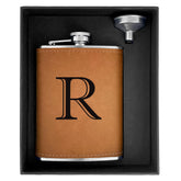 CARAKNOTS hip flask in PU leather with engraved initials, gift-ready.