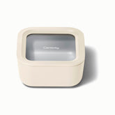 Caraway 4.4 cup glass container keeps leftovers fresh with a clear, stackable design.