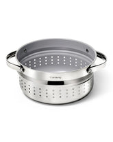 Caraway Steamer inside a large Dutch Oven for family-size meals.