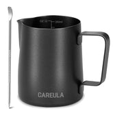 Careula milk frothing pitcher 12oz with matte black finish and pour spout