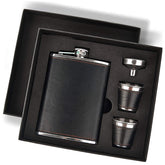 CARLOTA hip flask with black leather cover for portable premium moments.