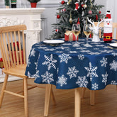 CAROMIO blue snowflakes round tablecloth highlights festive meals and protects surfaces.