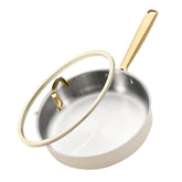 CAROTE 10-inch frying pan with lid for consistent browning and easy monitoring.