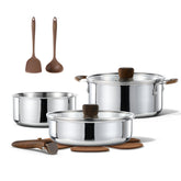 CAROTE 10-piece cookware with detachable handle saves cabinet space for small kitchens.