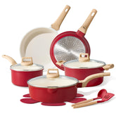 CAROTE 14-pcs ceramic cookware set with even heat distribution for smooth cooking.