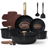 CAROTE 15-piece ceramic cookware set packshot showcases sleek design and easy cleaning.