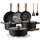 CAROTE 16-piece nonstick set on stove for effortless food release and cleanup