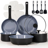 CAROTE 17pcs ceramic cookware set with pots and pans for even heating