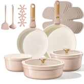 CAROTE 18-pcs ceramic cookware set with titanium nonstick coating for easy cooking.