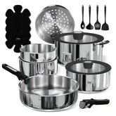CAROTE 18pc stainless steel cookware set for everyday cooking.