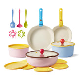 CAROTE 20-piece ceramic cookware set with detachable handle for versatile stovetop use and easy storage