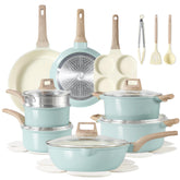 CAROTE 21pc ceramic cookware set in top view for versatile daily cooking.