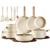 CAROTE 25-piece ceramic cookware set on counter for versatile everyday cooking