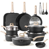CAROTE 26Pcs cookware set top view with durable nonstick surface for easy cooking.