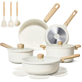 CAROTE ceramic cookware 16pcs fry pans showing easy nonstick cooking and quick cleanup