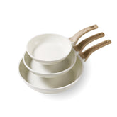 CAROTE nonstick frying pan 8in in cream white showing even heat and easy cleanup
