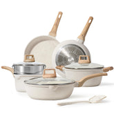 CAROTE pots and pans set front view showing overall design and granite finish for easy cleanup