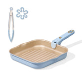 CAROTE 10-inch titanium reinforced grill pan, top view, easy food release and long-lasting durability.