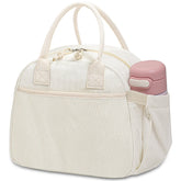 Carry bloom corduroy lunch bag front pocket keeps cutlery organized for work.