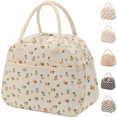 Carry bloom corduroy lunch bag front pocket for utensils and small items.