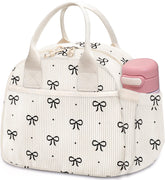 Carry bloom lunch box with corduroy exterior for stylish protection of meals.