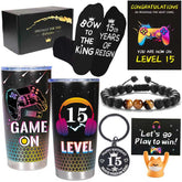 Carselage 15 Year Gamer Tumbler on a desk keeps drinks at the right temperature for gaming sessions.