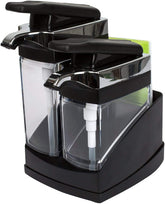 Casabella Sink Sider Duo with black chrome dispenser for soap and sponge storage