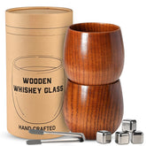 Casuenia wooden bourbon glass, front view, rich grain for premium sipping