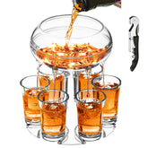 Catadog adjustable shot glass dispenser with six glasses for easy pour control.