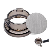 Catcan 54mm dosing funnel on portafilter for precise, mess-free dosing.