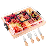 CAWIU charcuterie board with handle and lid for secure travel and transport.