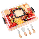CAWIU charcuterie board with lid and handle, ideal for secure transport on picnics and parties.