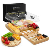 CAWIU premium charcuterie board with lid keeps snacks fresh during transport.
