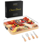 CAWIU large bamboo charcuterie board with lid and handle for travel