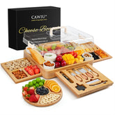 CAWIU charcuterie board with lid in cream keeps cheeses fresh while showcasing colors.