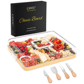 CAWIU portable charcuterie board with lid and handle for secure transport.