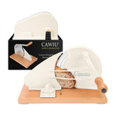 CAWIU bread slicer on kitchen counter delivering even homemade slices