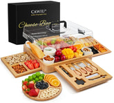 CAWIU bamboo charcuterie board with lid showing fresh, stylish spreads