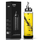 CCKO glass olive oil dispenser front view with clear borosilicate glass for precise pouring