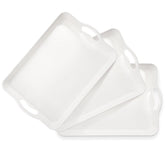 Cedilis 3-pack serving trays with handles, white, stackable for easy transport.