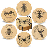 Cegkuc six-piece insect-themed coasters with holder protect surfaces.