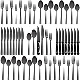 CEKEE 48-piece black silverware set with steak knives for family dining