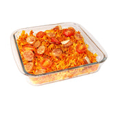 CGNWEEPS 8x8in square glass baking dish, oven-ready for lasagna and casseroles.