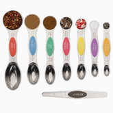 CH1EF magnetic measuring spoons set in stainless steel with etched dual-sided design for precise readings.