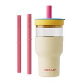 CHAKO LAB insulated bottle in white and blue ready for on-the-go hydration.