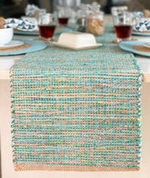 Chardin home natural jute runner closeup texture enhances rustic dining ambiance.