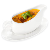 Cheardia 14 oz gravy boat with tray for elegant serving.