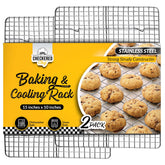 Checkered Chef cooling rack 10x15 demonstrates sturdy stainless steel for versatile oven use.